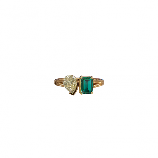 Toi et Moi Pear & Emerald Cut Diamond Ring