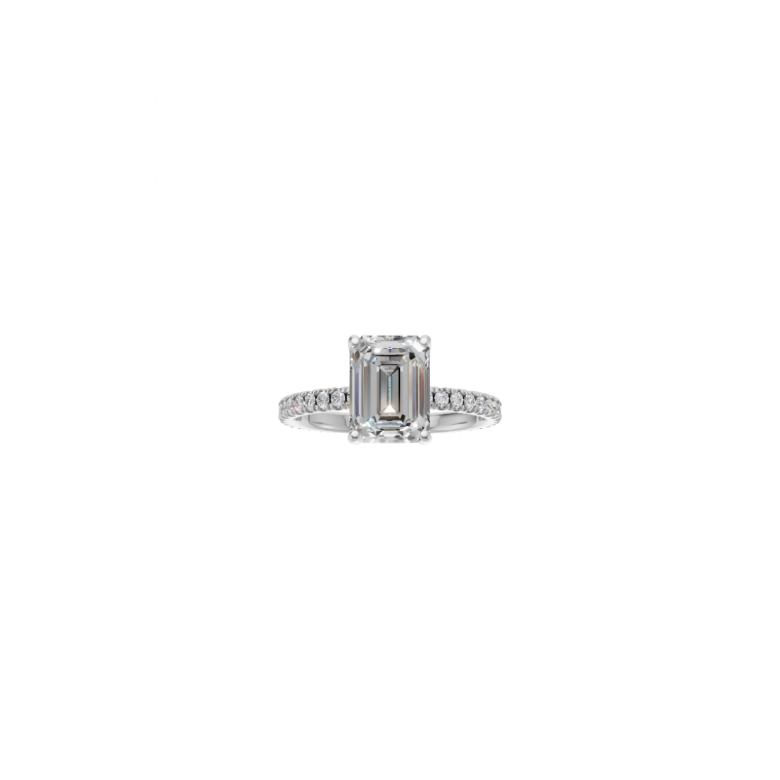 Side Stone Emerald Cut Solitaire Diamond Ring