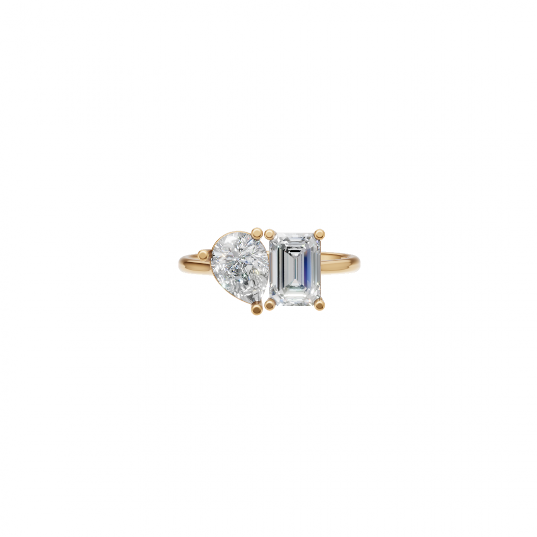 Toi et Moi Emerald and Pear Cut Diamond Ring