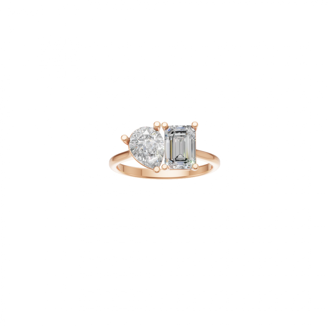 Toi et Moi Emerald and Pear Cut Diamond Ring