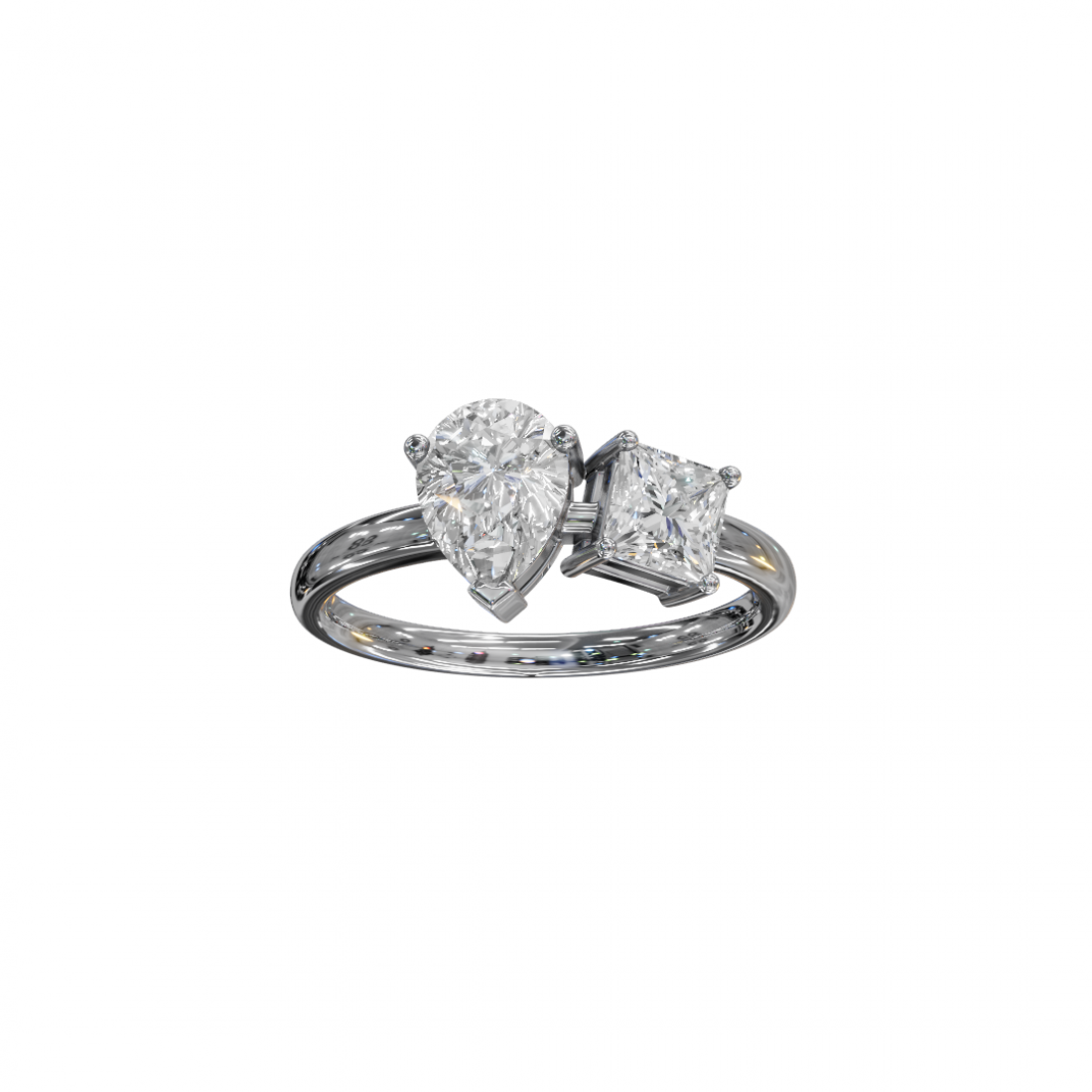 Toi et Moi Pear and Princess Diamond Ring