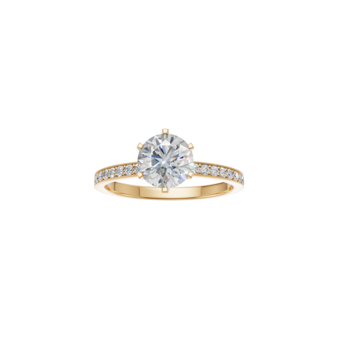 Classic Cut Diamond Ring with Pave Band 