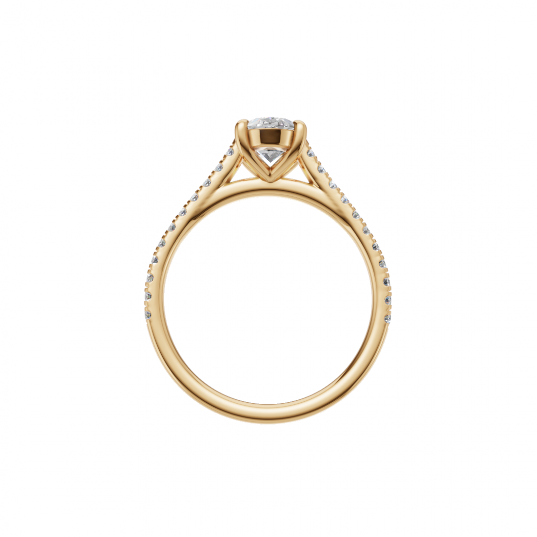 Oval-Cut Solitaire Diamond Pavé Band Ring