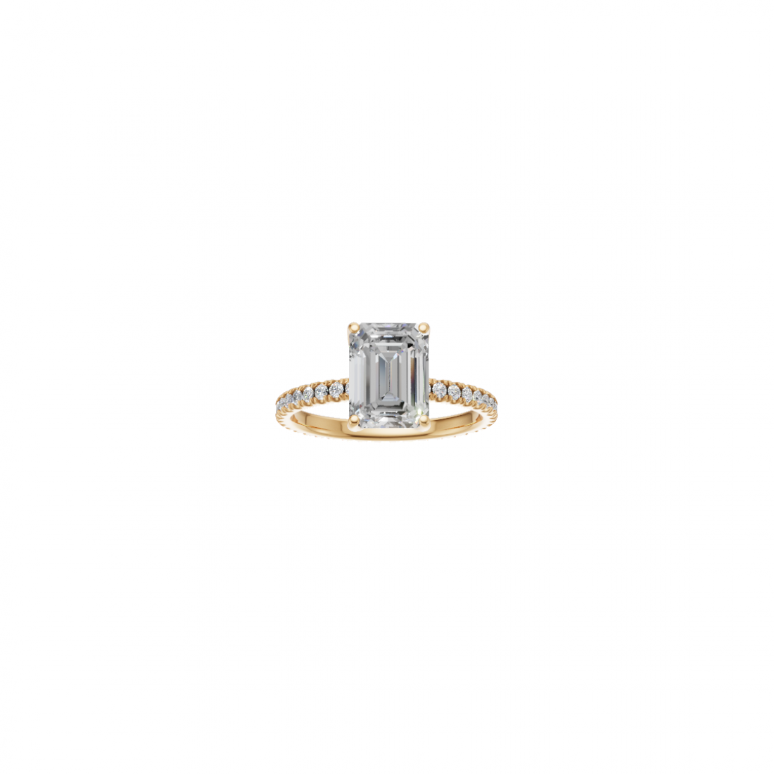 Side Stone Emerald Cut Solitaire Diamond Ring