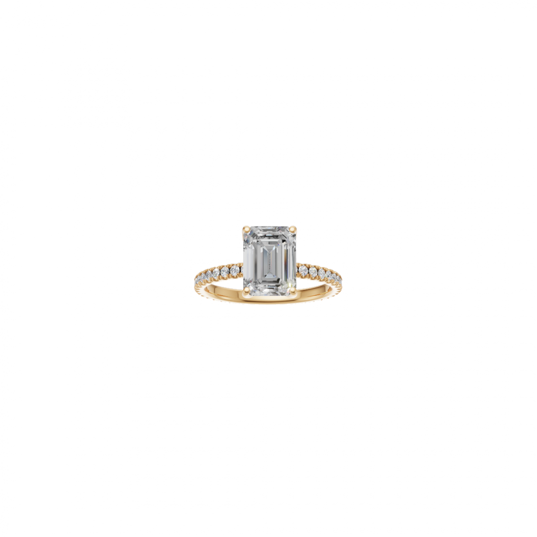 Side Stone Emerald Cut Solitaire Diamond Ring