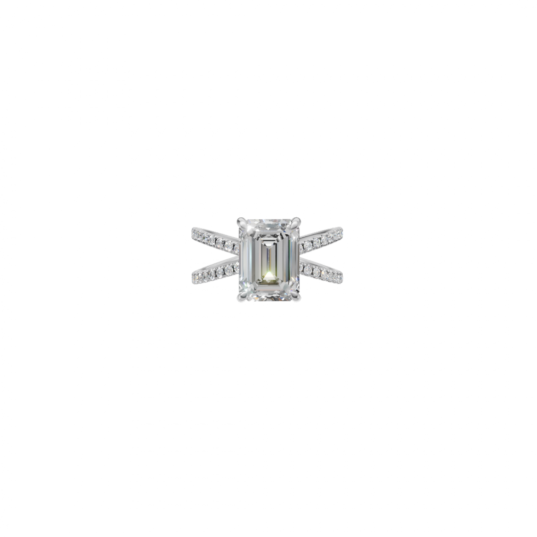 Emerald Cut Solitaire Diamond with Split Shank Band