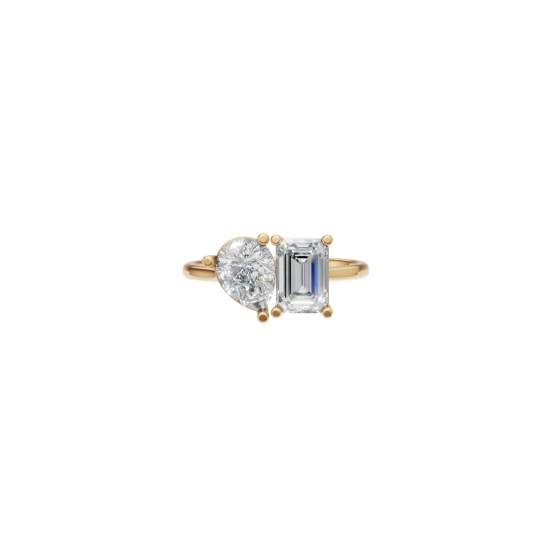 Toi et Moi Emerald and Pear Cut Diamond Ring