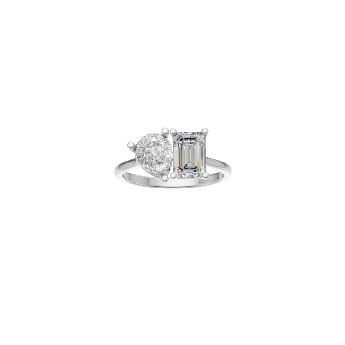 Toi et Moi Emerald and Pear Cut Diamond Ring