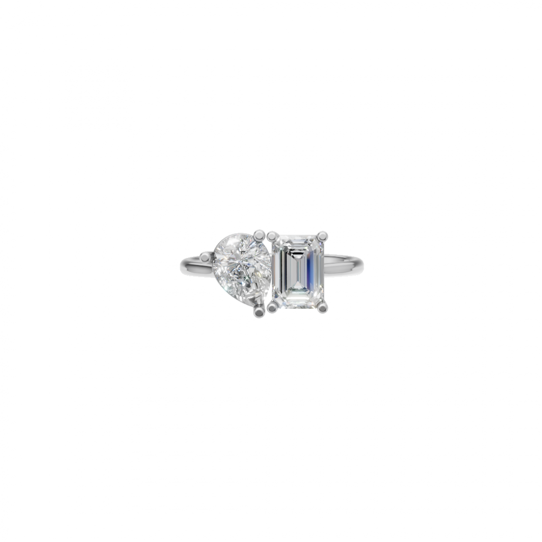 Toi et Moi Emerald and Pear Cut Diamond Ring