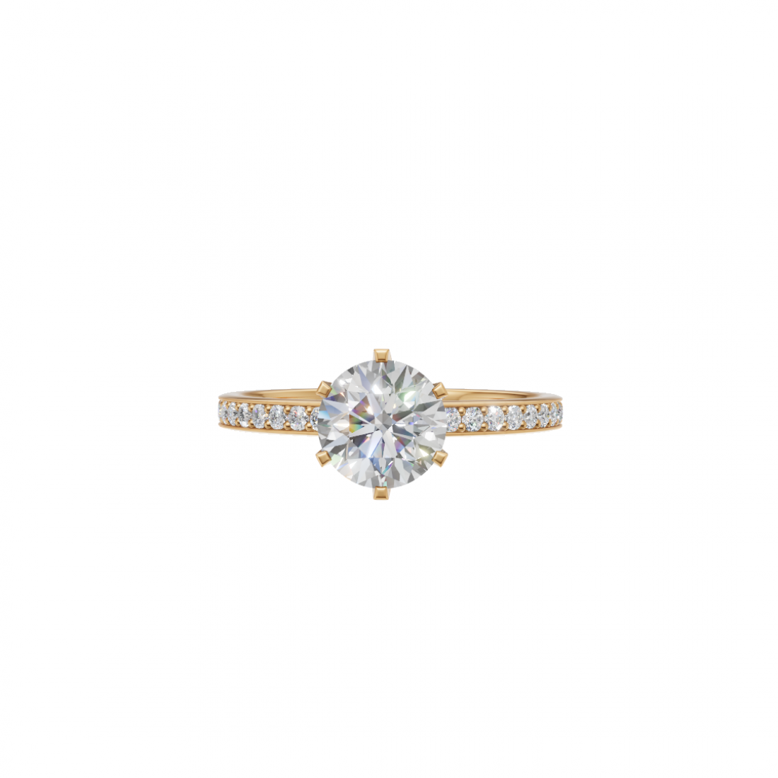 Classic Cut Diamond Ring with Pave Band 