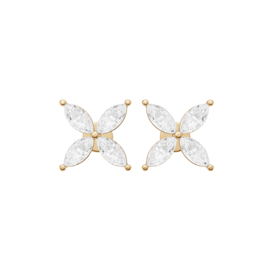 Floral Marquise Four Petals Diamond Stud Earrings