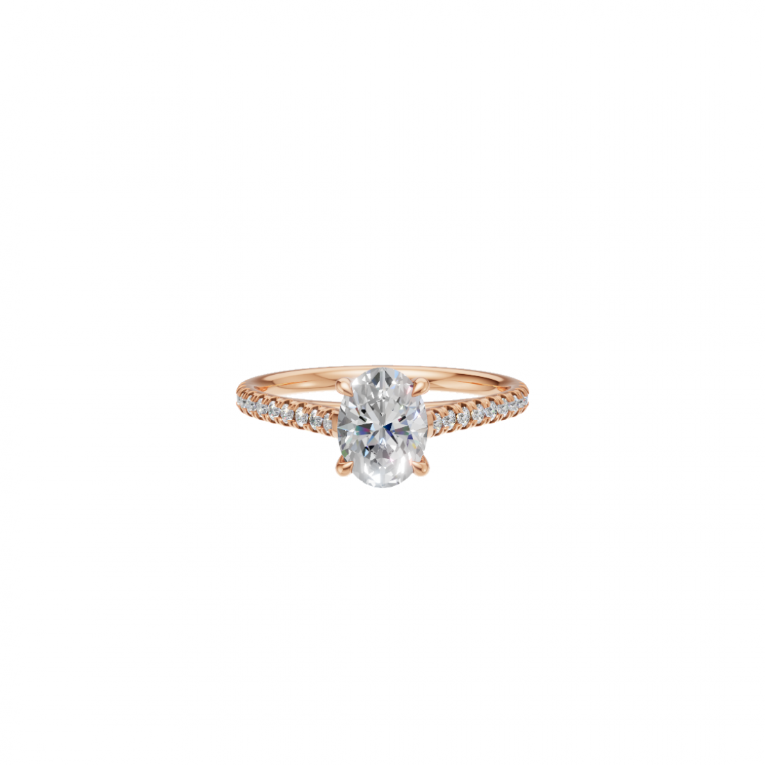 Oval-Cut Solitaire Diamond Pavé Band Ring