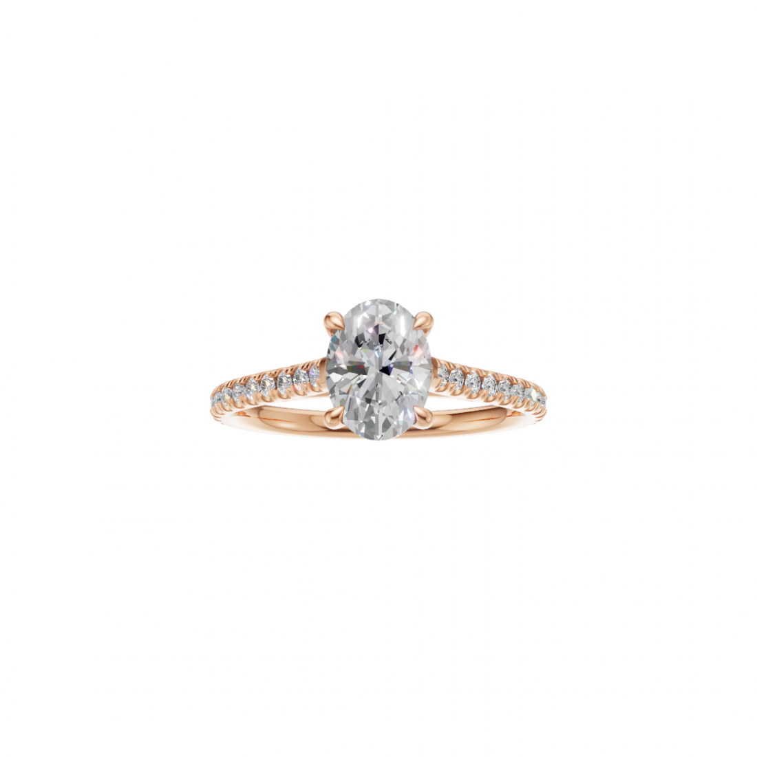 Oval-Cut Solitaire Diamond Pavé Band Ring