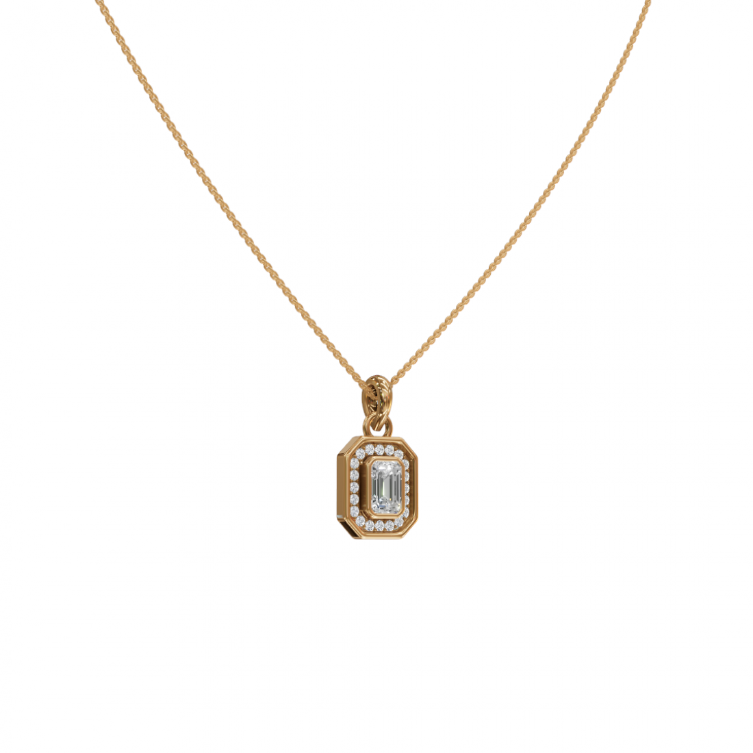 Emerald-Cut Diamond Halo Pendant