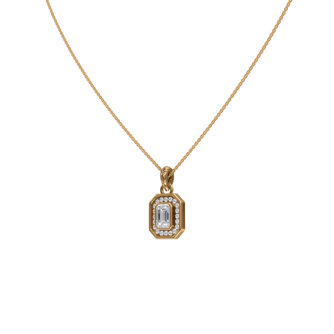 Emerald-Cut Diamond Halo Pendant