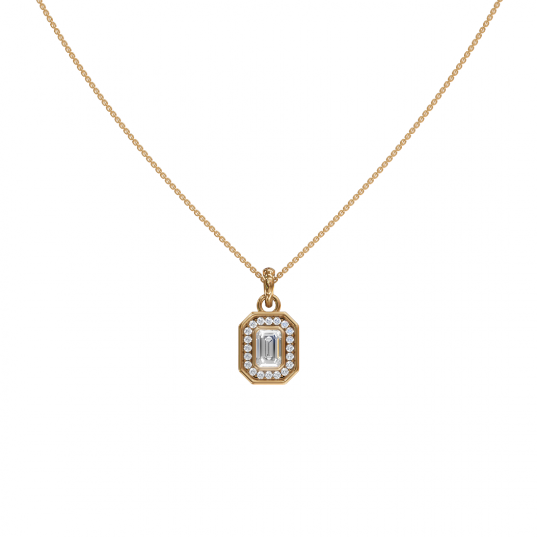 Emerald-Cut Diamond Halo Pendant