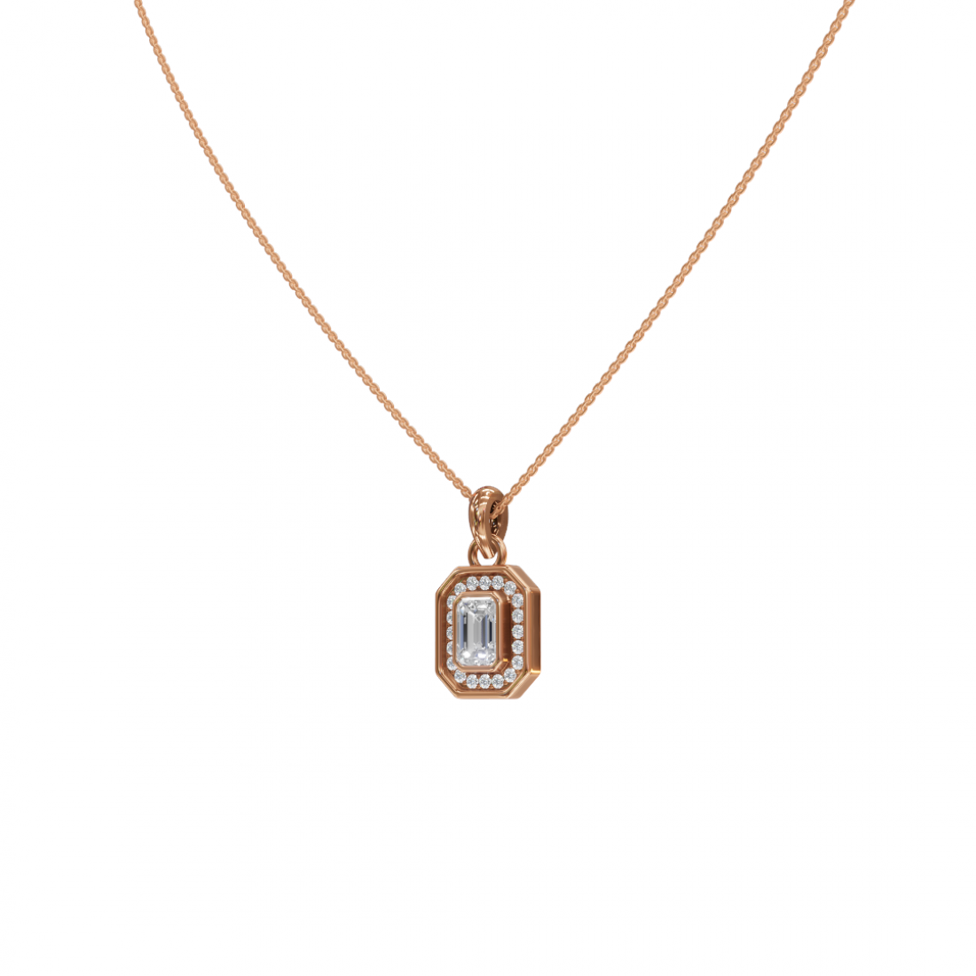 Emerald-Cut Diamond Halo Pendant