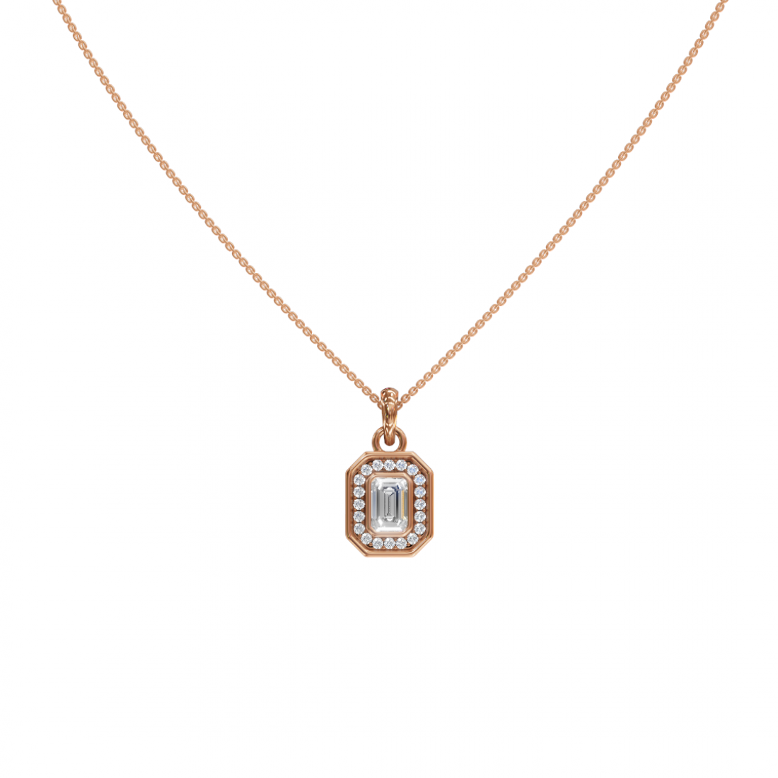 Emerald-Cut Diamond Halo Pendant