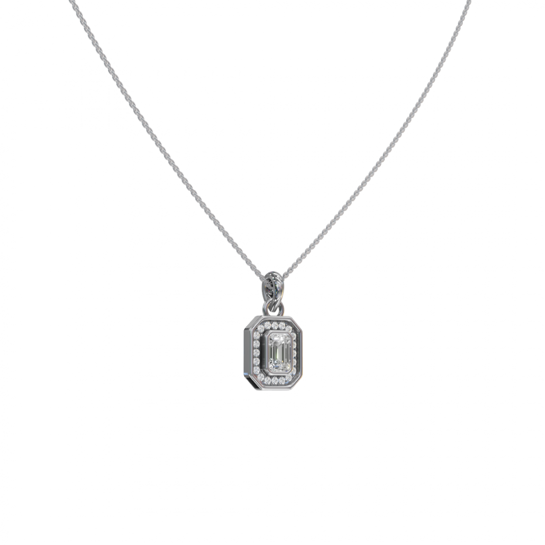 Emerald-Cut Diamond Halo Pendant