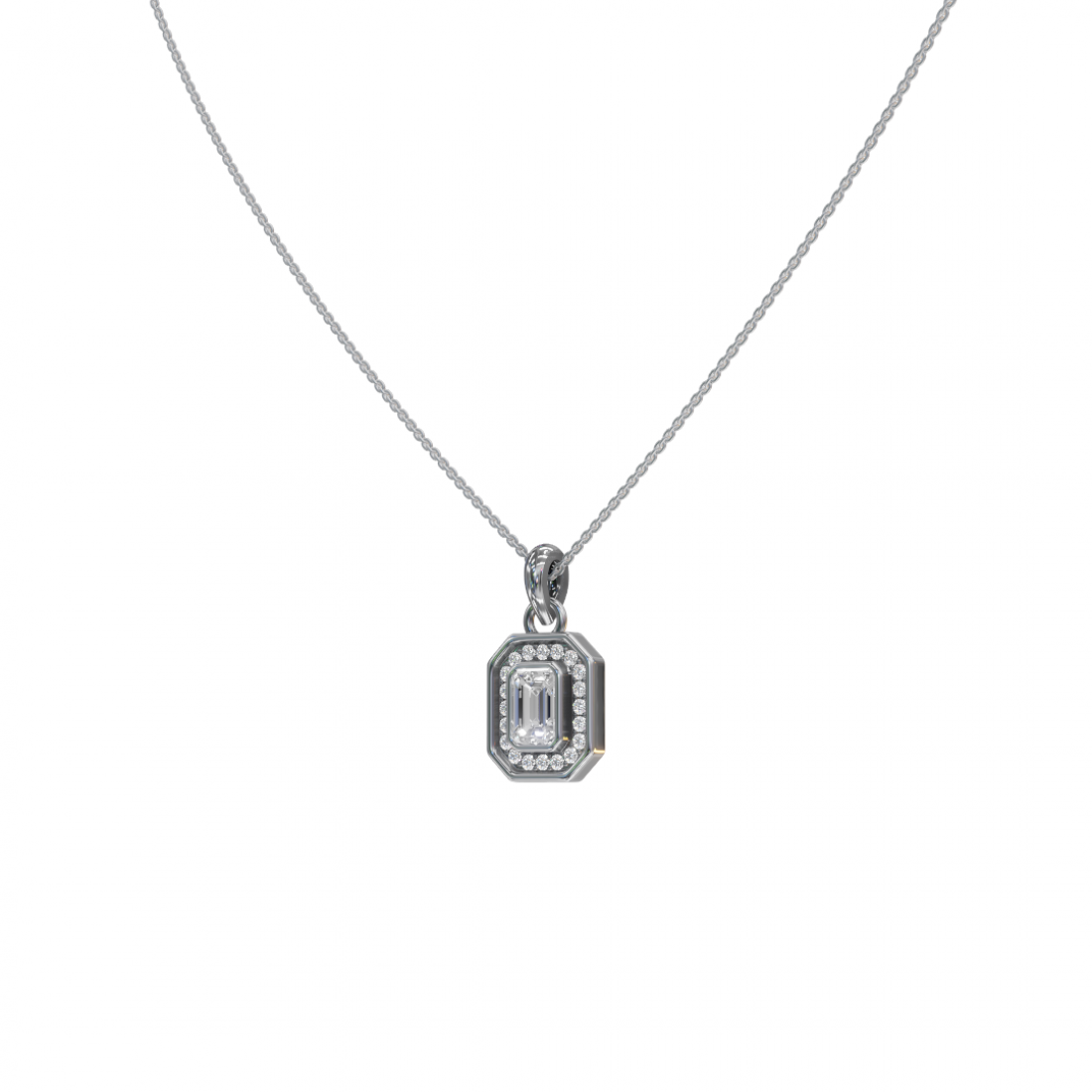 Emerald-Cut Diamond Halo Pendant