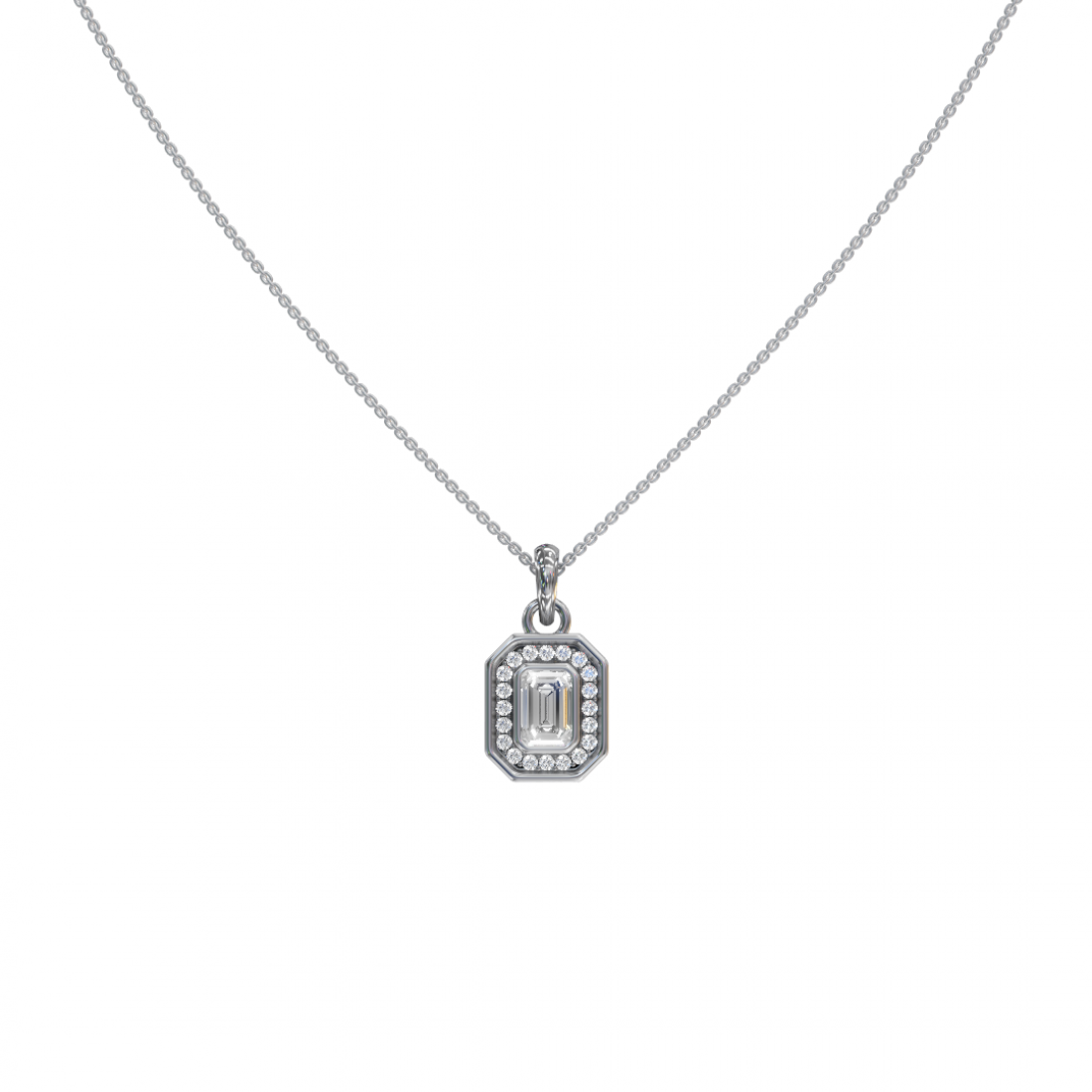 Emerald-Cut Diamond Halo Pendant