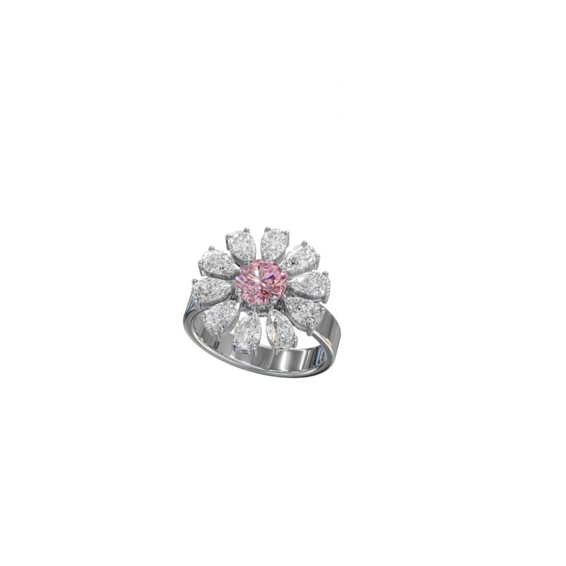 Flower Pear Cut Diamond Ring 