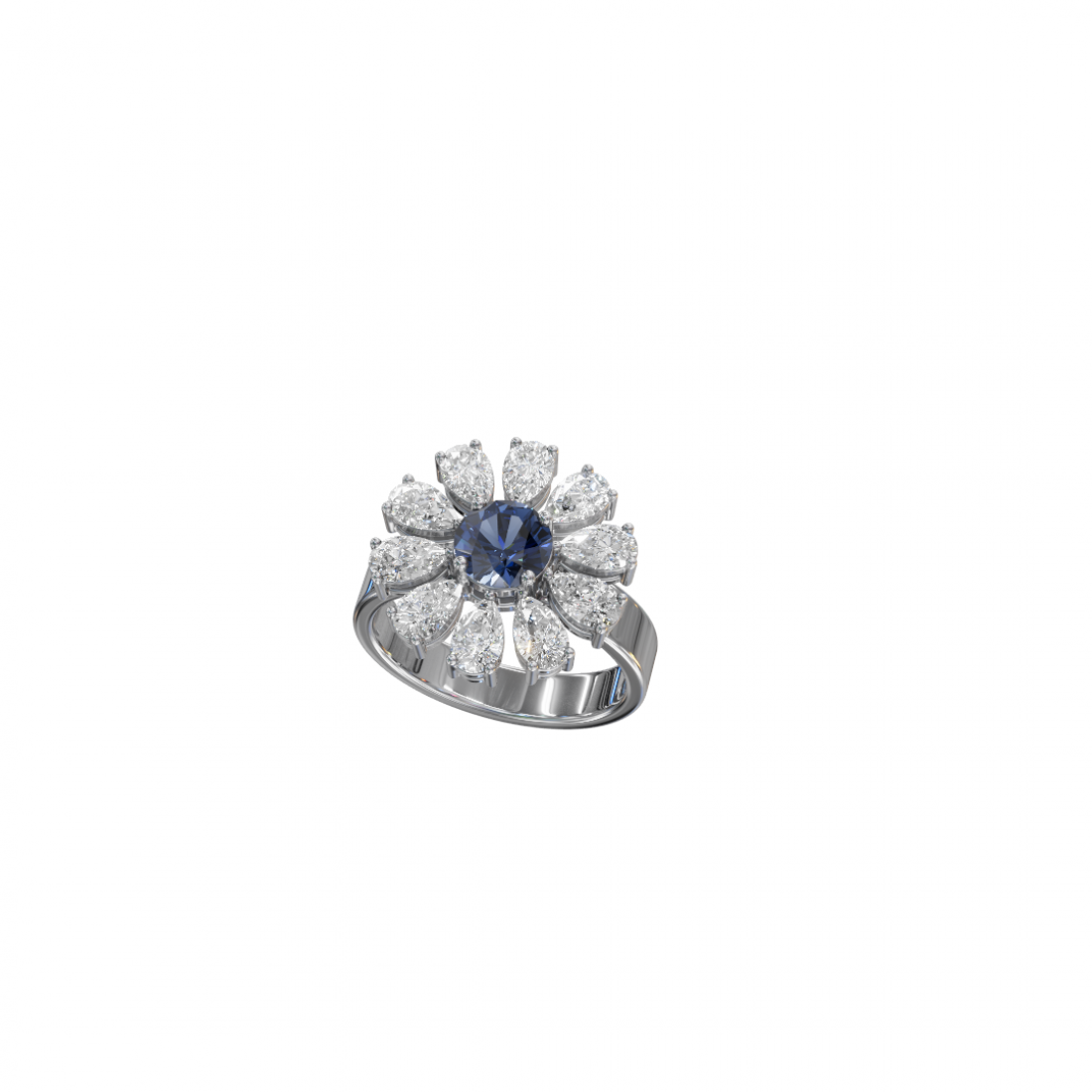 Flower Pear Cut Diamond Ring 