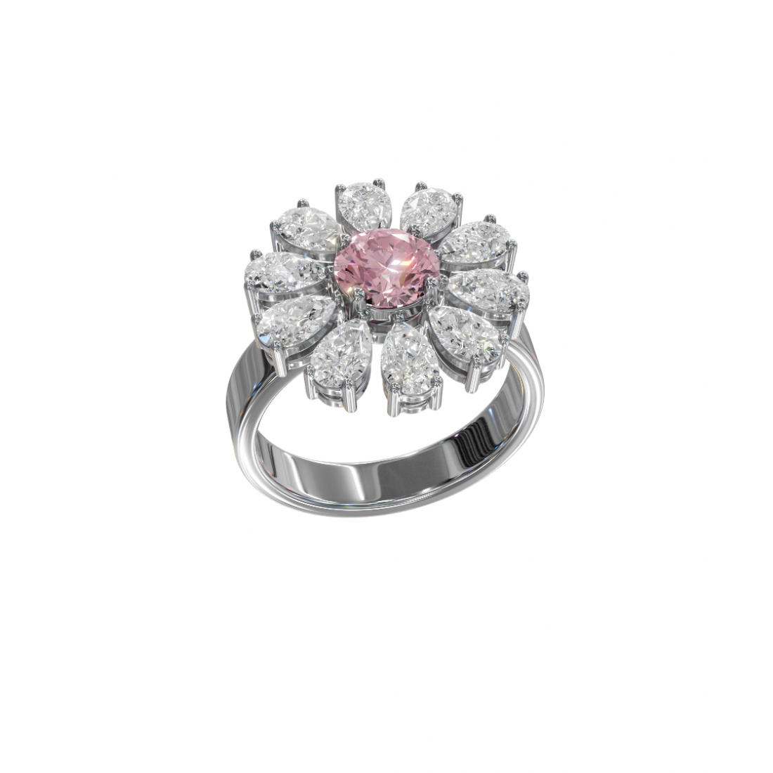 Flower Pear Cut Diamond Ring 