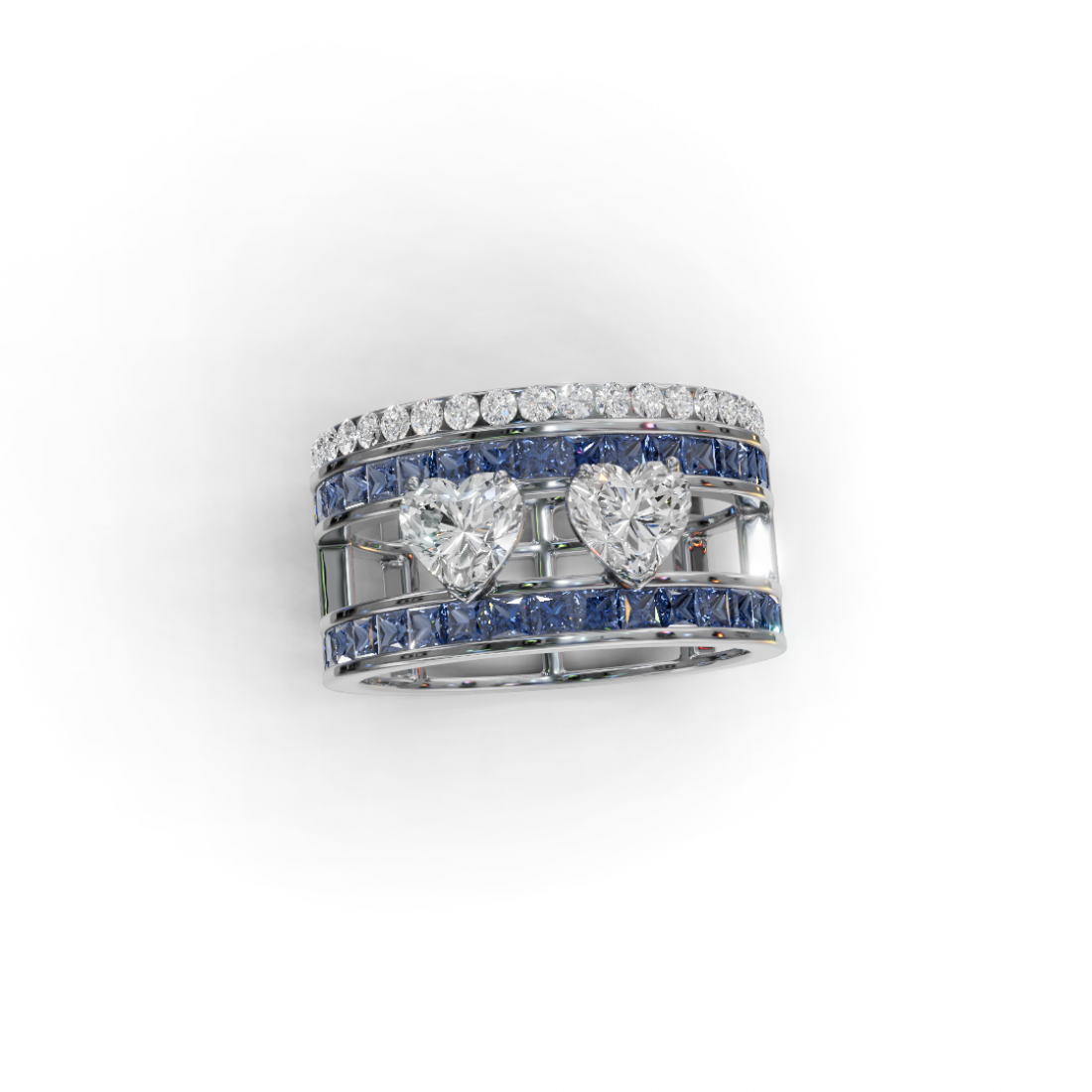 Double Heart Cut Diamond Solitaire Ring with Touch of Pink Diamonds  