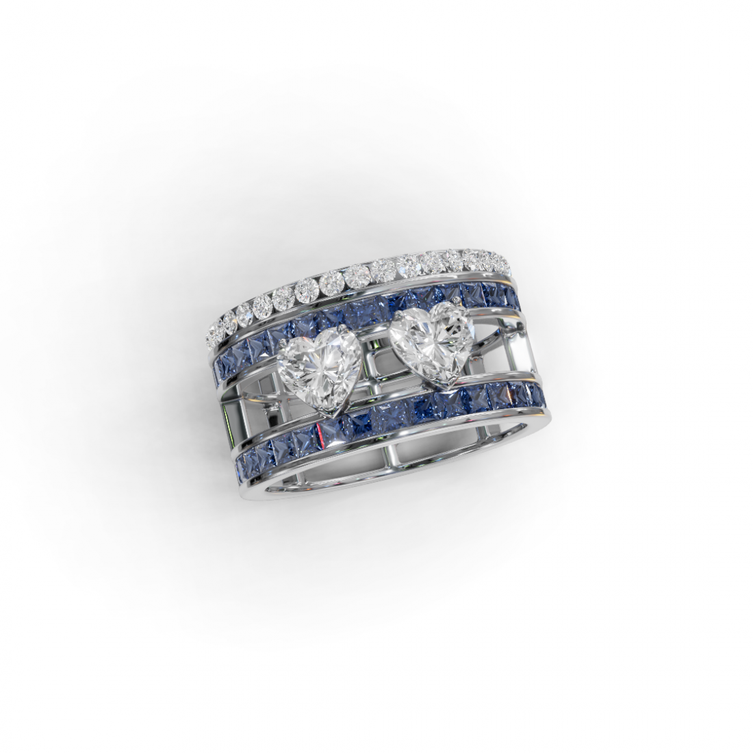 Double Heart Cut Diamond Solitaire Ring with Touch of Pink Diamonds  