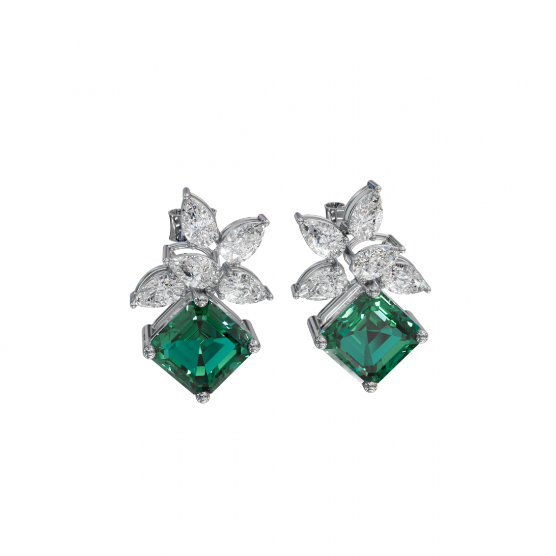 Emerald & Pear Cut Diamond Earrings