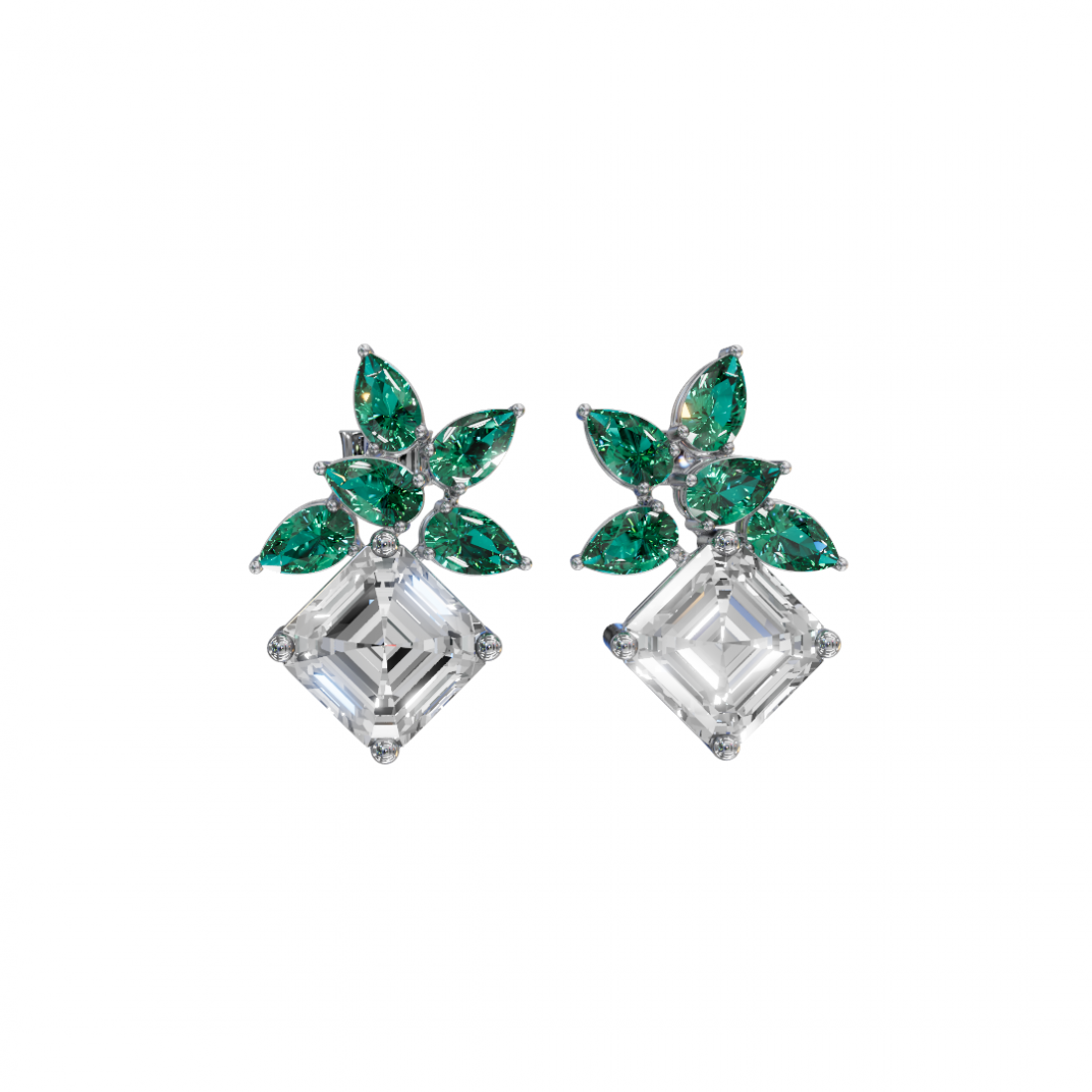 Emerald & Pear Cut Diamond Earrings
