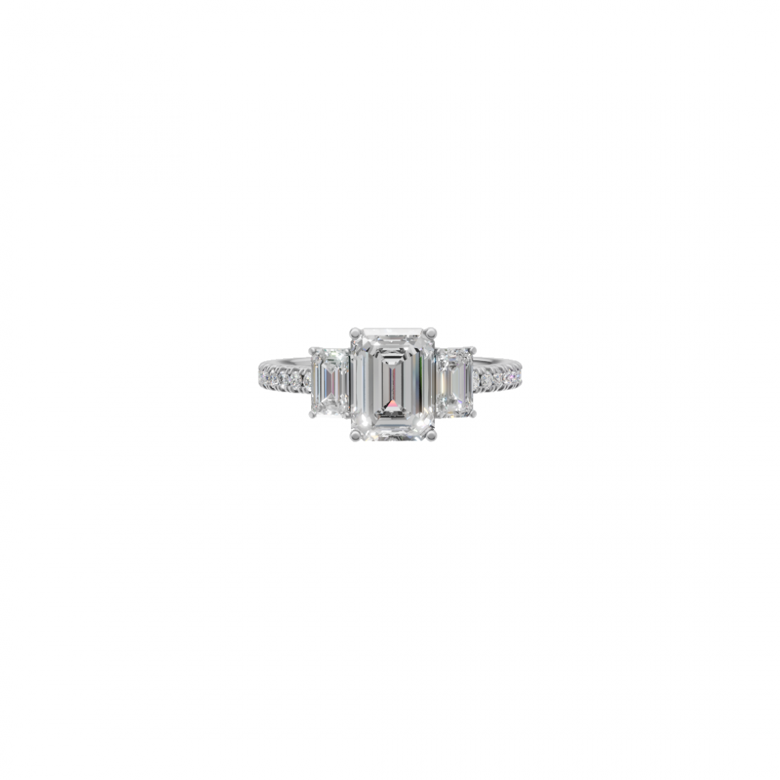 Trilogy - Emerald Cut Solitaire Diamond with Side Stones