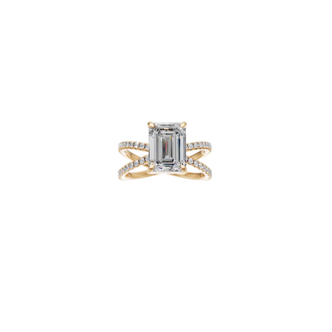 Emerald Cut Solitaire Diamond with Split Shank Band