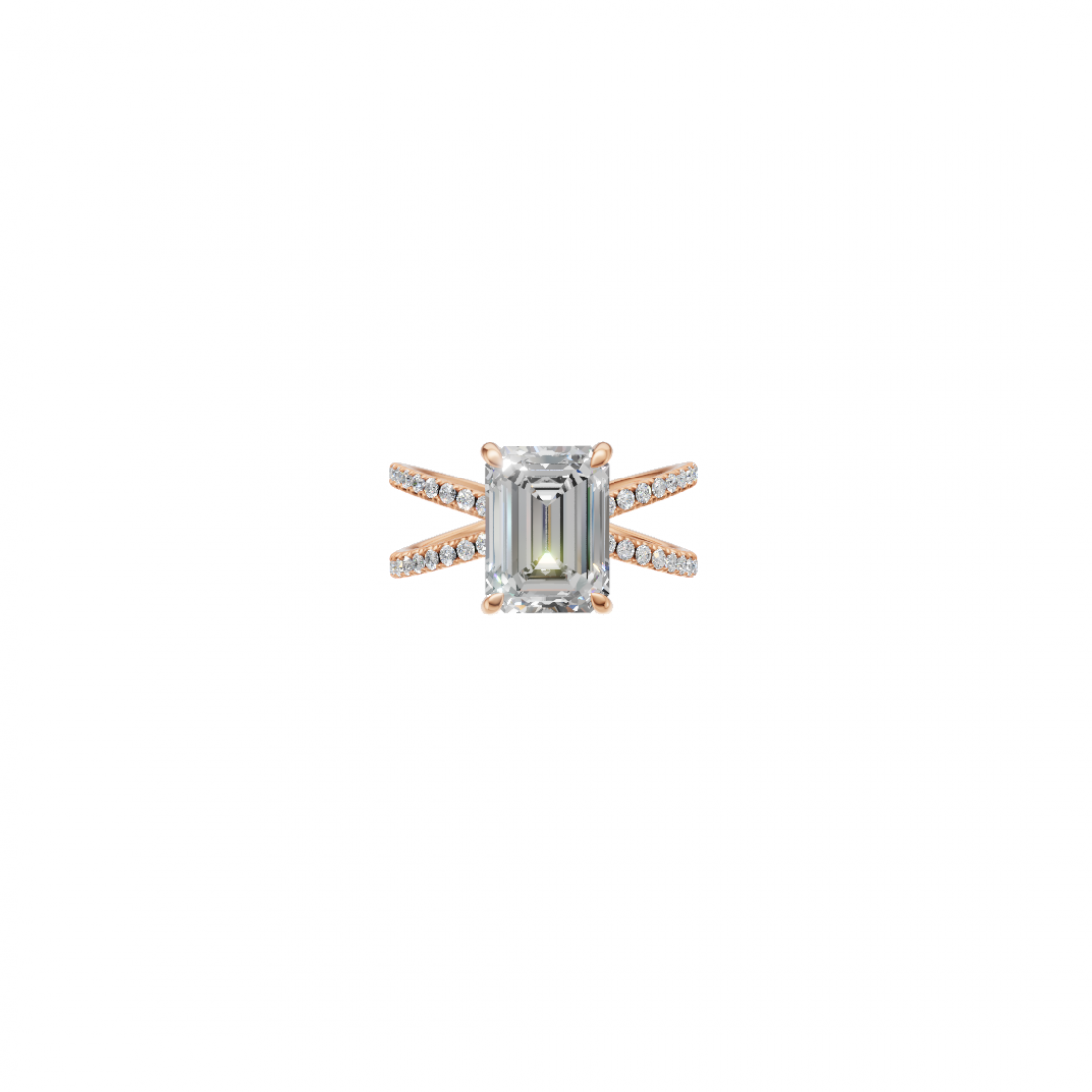 Emerald Cut Solitaire Diamond with Split Shank Band