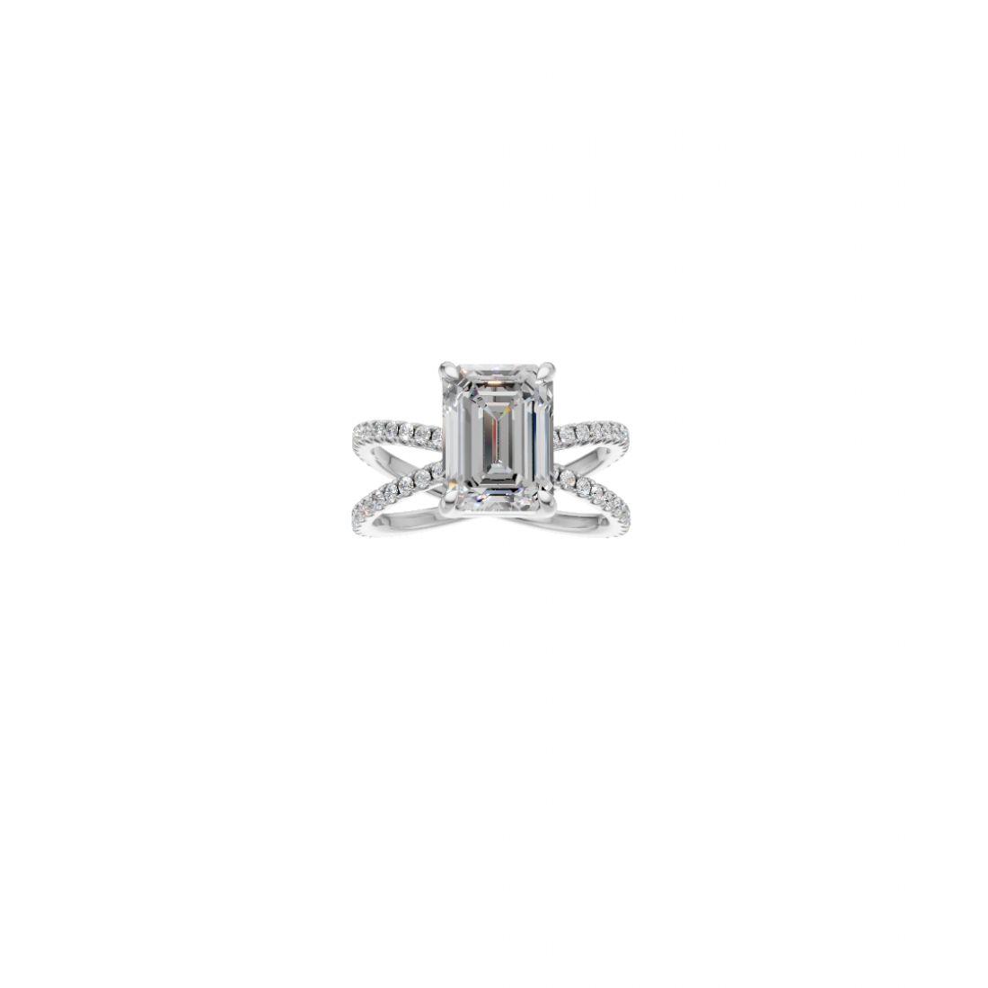 Emerald Cut Solitaire Diamond with Split Shank Band