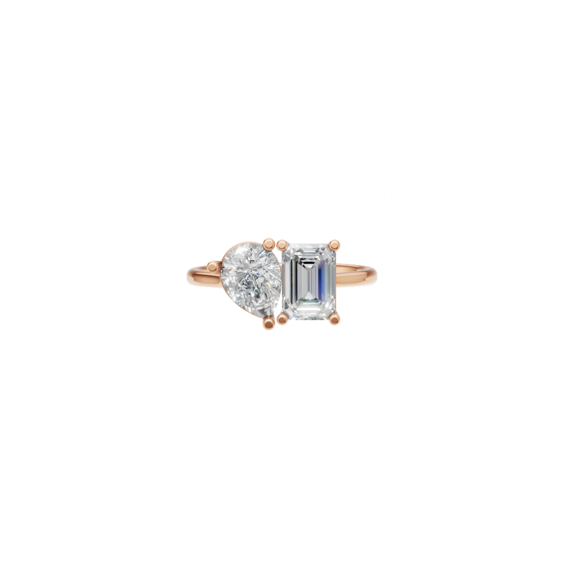 Toi et Moi Emerald and Pear Cut Diamond Ring