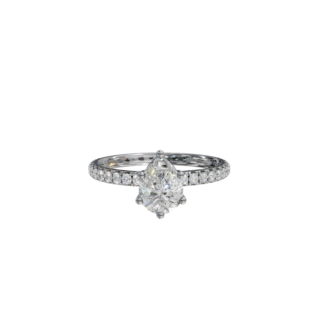 Pear Cut Diamond Ring with Pavé Band 
