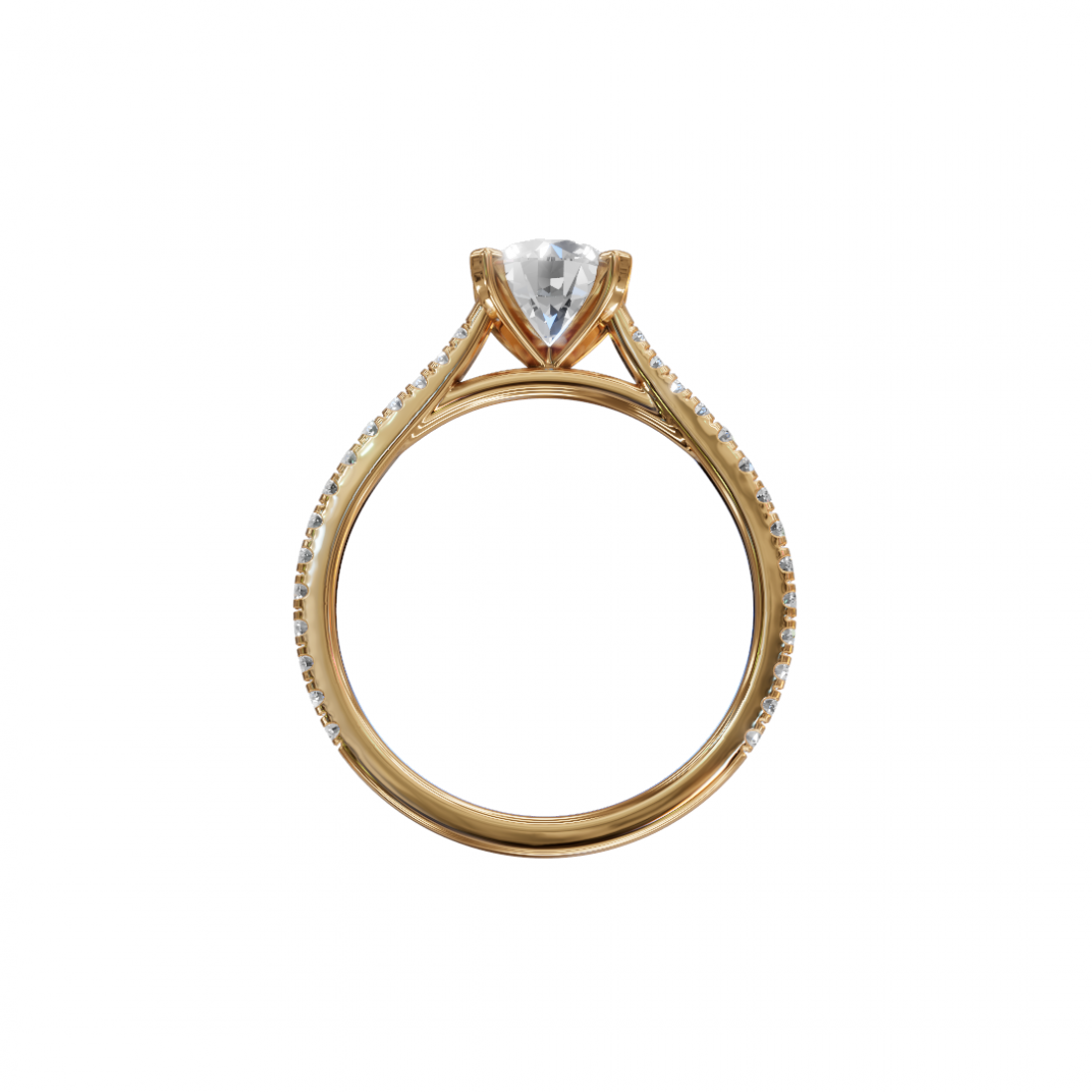 Four Prong Classic Round Shaped Diamond Ring – Cathedral Pavé Setting