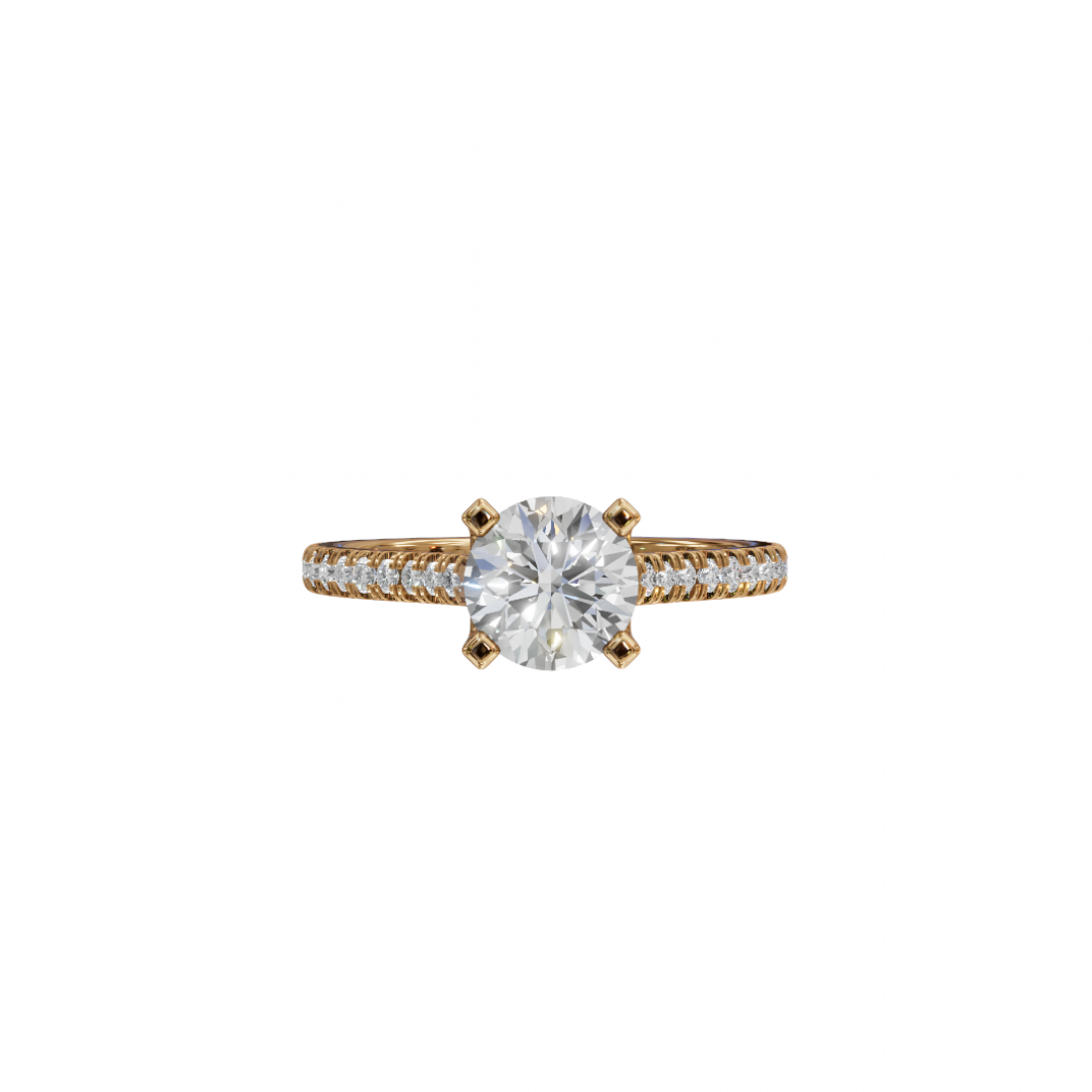 Four Prong Classic Round Shaped Diamond Ring – Cathedral Pavé Setting