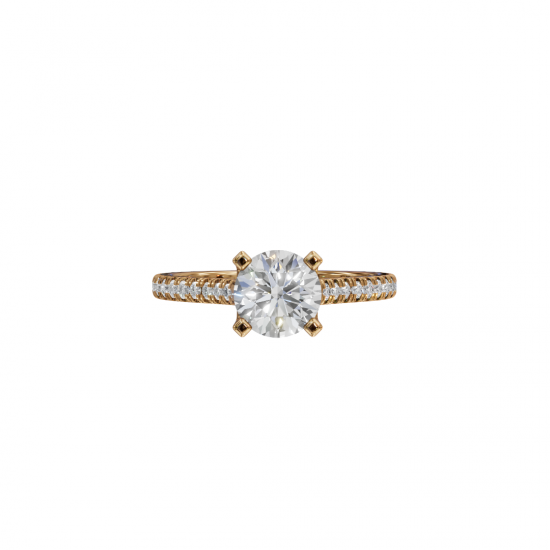 Four Prong Classic Round Shaped Diamond Ring – Cathedral Pavé Setting