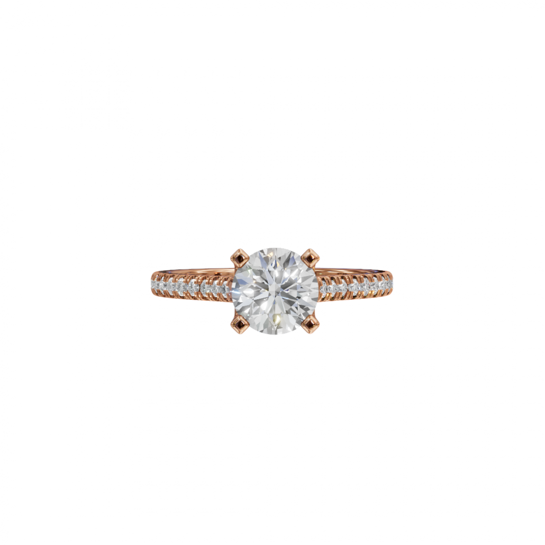 Four Prong Classic Round Shaped Diamond Ring – Cathedral Pavé Setting