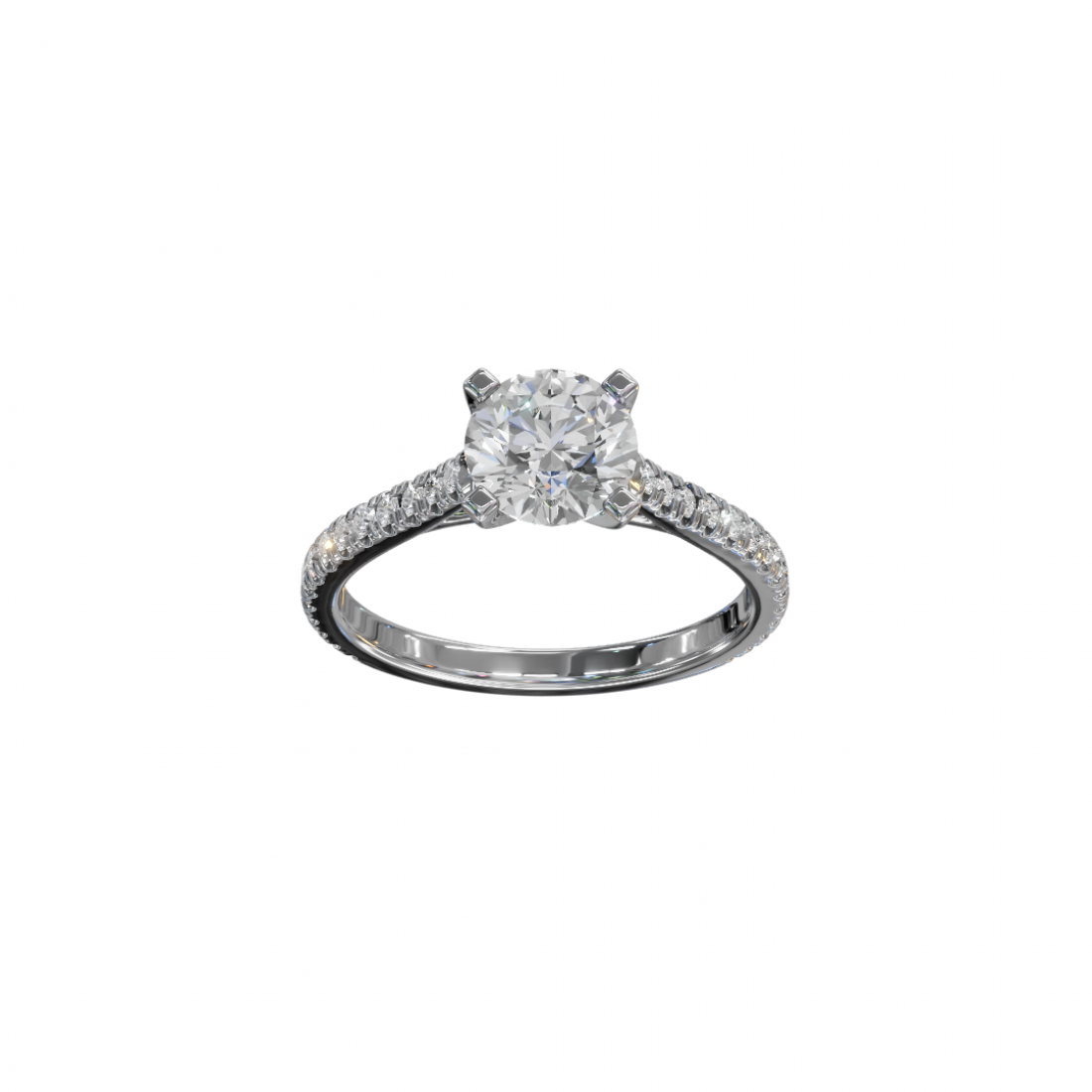 Four Prong Classic Round Shaped Diamond Ring – Cathedral Pavé Setting