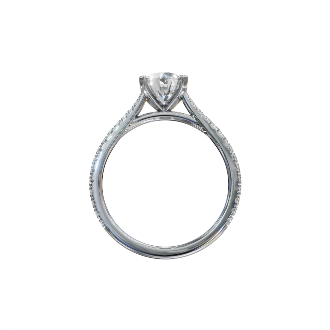 Four Prong Classic Round Shaped Diamond Ring – Cathedral Pavé Setting
