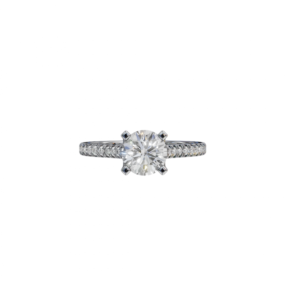 Four Prong Classic Round Shaped Diamond Ring – Cathedral Pavé Setting