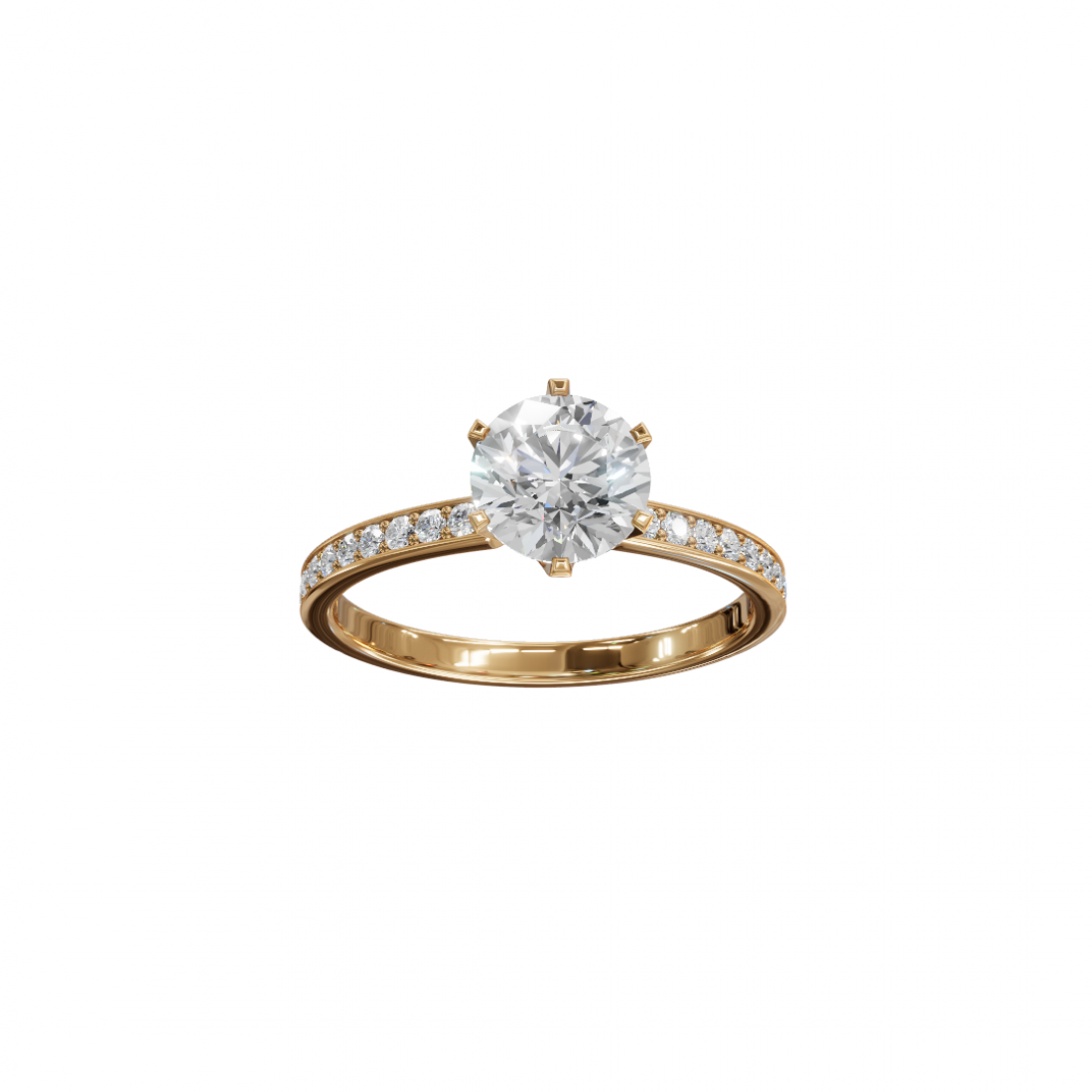 Classic Cut Diamond Ring with Pave Band 