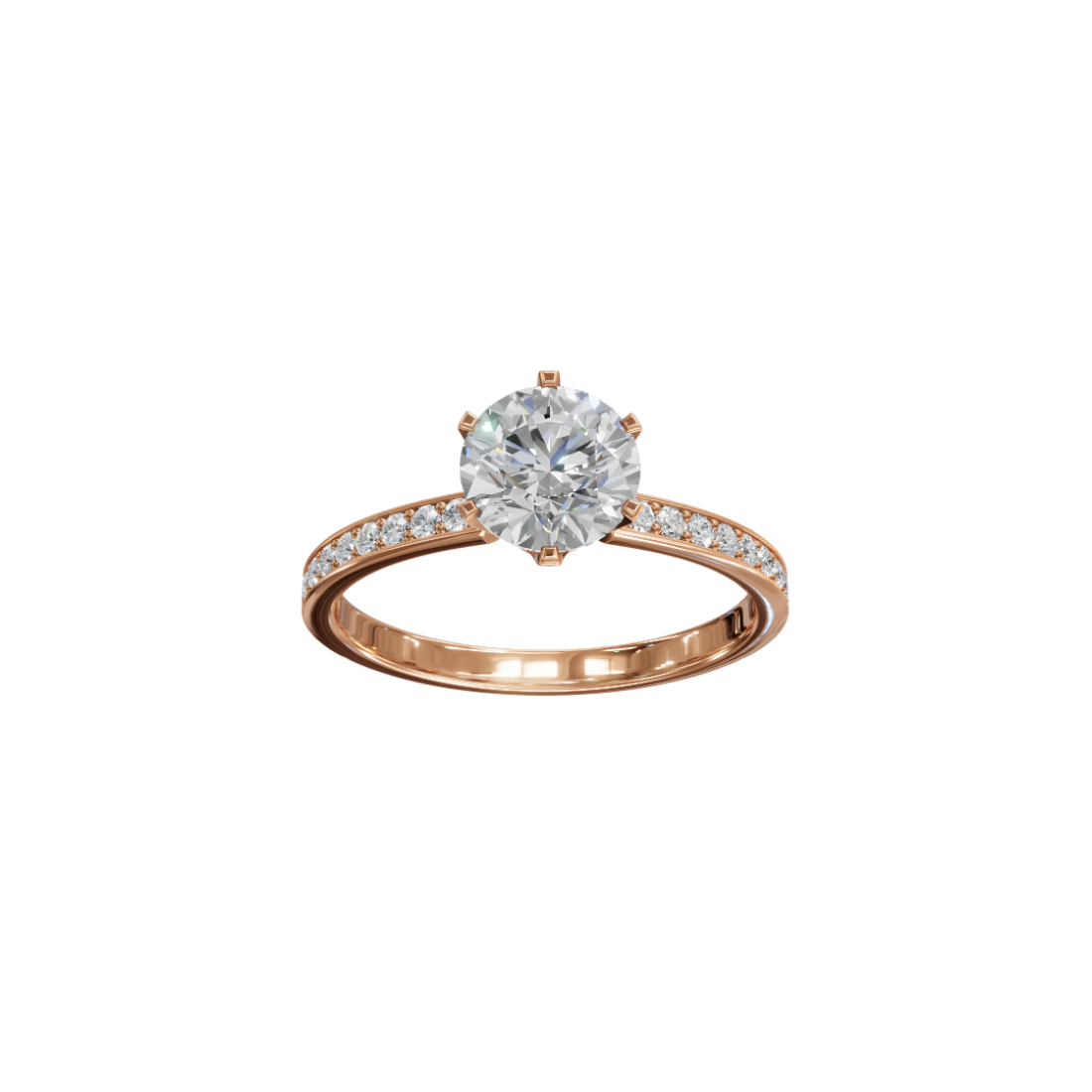 Classic Cut Diamond Ring with Pave Band 