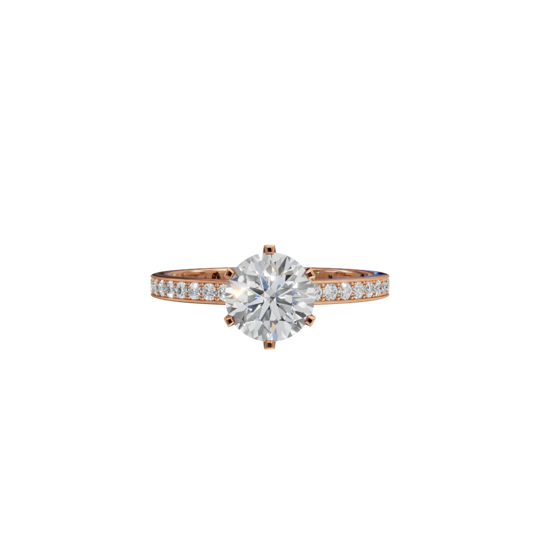 Classic Cut Diamond Ring with Pave Band 