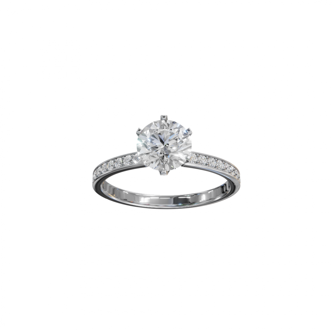 Classic Cut Diamond Ring with Pave Band 