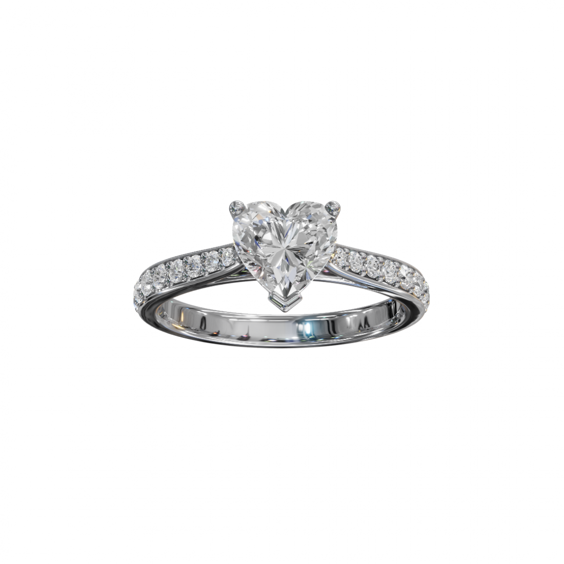 Heart-Shaped Diamond Ring with Pavé Band